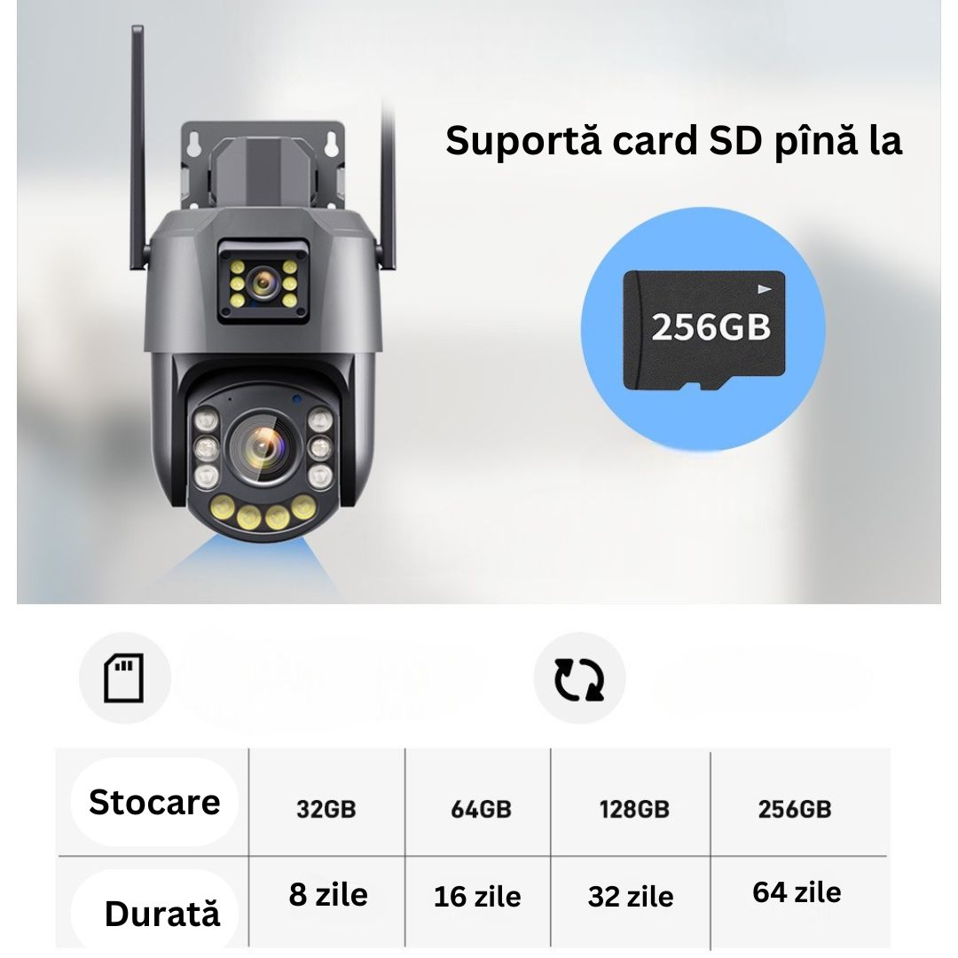 Cameră de Supraveghere PTZ 6MP HD, Zoom Optic 36X, Vedere nocturna 120m, Detectare Mișcare Umană cu Identificarea tipului de Miscare , Difuzor si Microfon Bidirecționale, Rezistentă la apă IP66