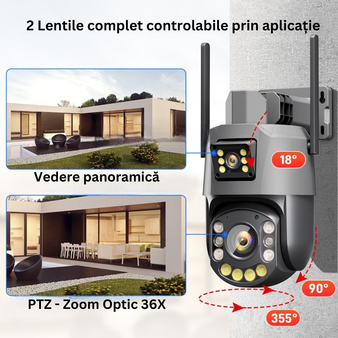 Cameră de Supraveghere PTZ 6MP HD, Zoom Optic 36X, Vedere nocturna 120m, Detectare Mișcare Umană cu Identificarea tipului de Miscare , Difuzor si Microfon Bidirecționale, Rezistentă la apă IP66