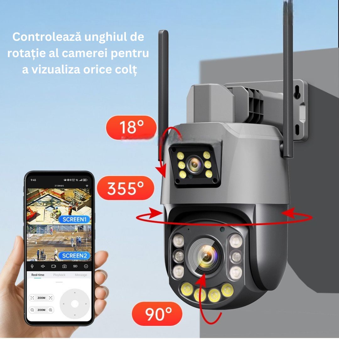Cameră de Supraveghere PTZ 6MP HD, Zoom Optic 36X, Vedere nocturna 120m, Detectare Mișcare Umană cu Identificarea tipului de Miscare , Difuzor si Microfon Bidirecționale, Rezistentă la apă IP66