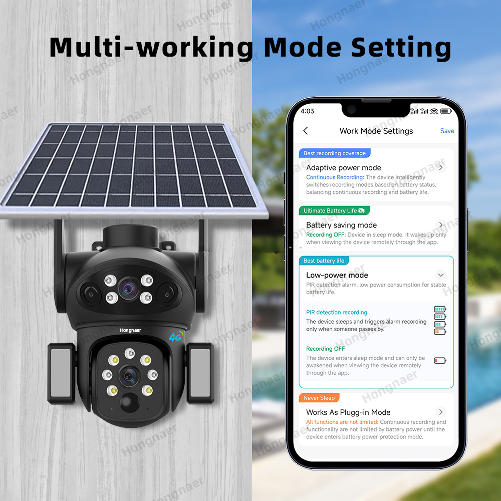 Cameră de supraveghere solară wireless Hongnaer 8MP, 3 video, obiectiv dual, V380 Pro 4K, pentru exterior, cu cartelă SIM 4G, CCTV solar pentru securitate