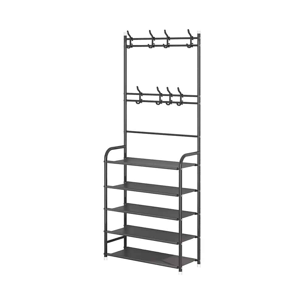 Cuier haine cu suport pantofi, 5 rafturi, 80 x 29.5 x 172 cm