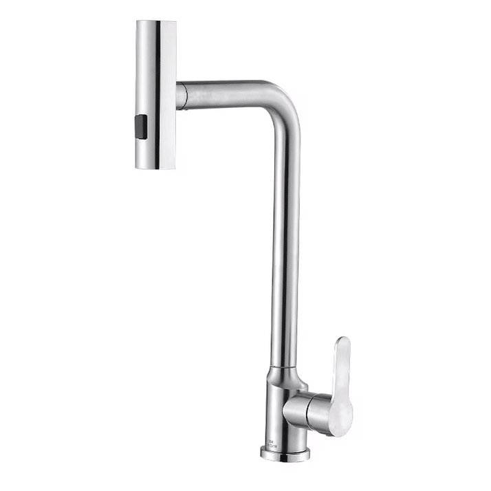 Baterie chiuveta de bucatarie inox cu dus extractibil, 3 moduri de pulverizare a apei, cartus ceramic, rotire la 360°, Argintiu