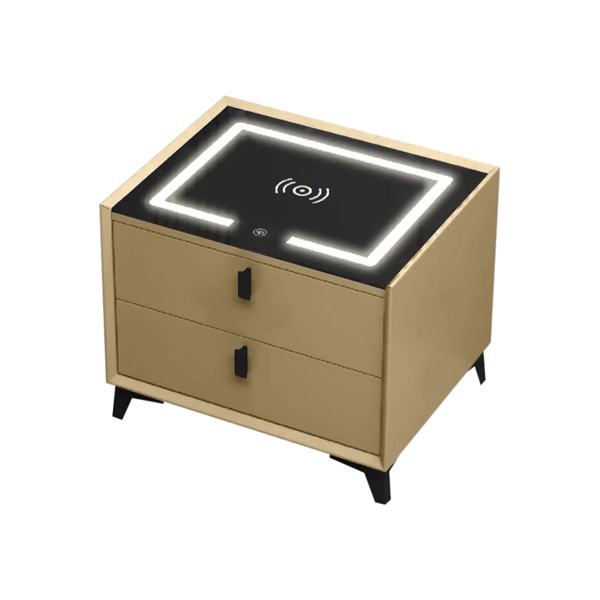 Noptiera Smart Multifunctionala, iluminare LED tactil cu 3 culori, incarcare wireless si USB, difuzor Bluetooth, 2 sertare