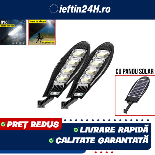 SET 2 x Lampa Stradala 1200W, Incarcare Solara, 65 CM