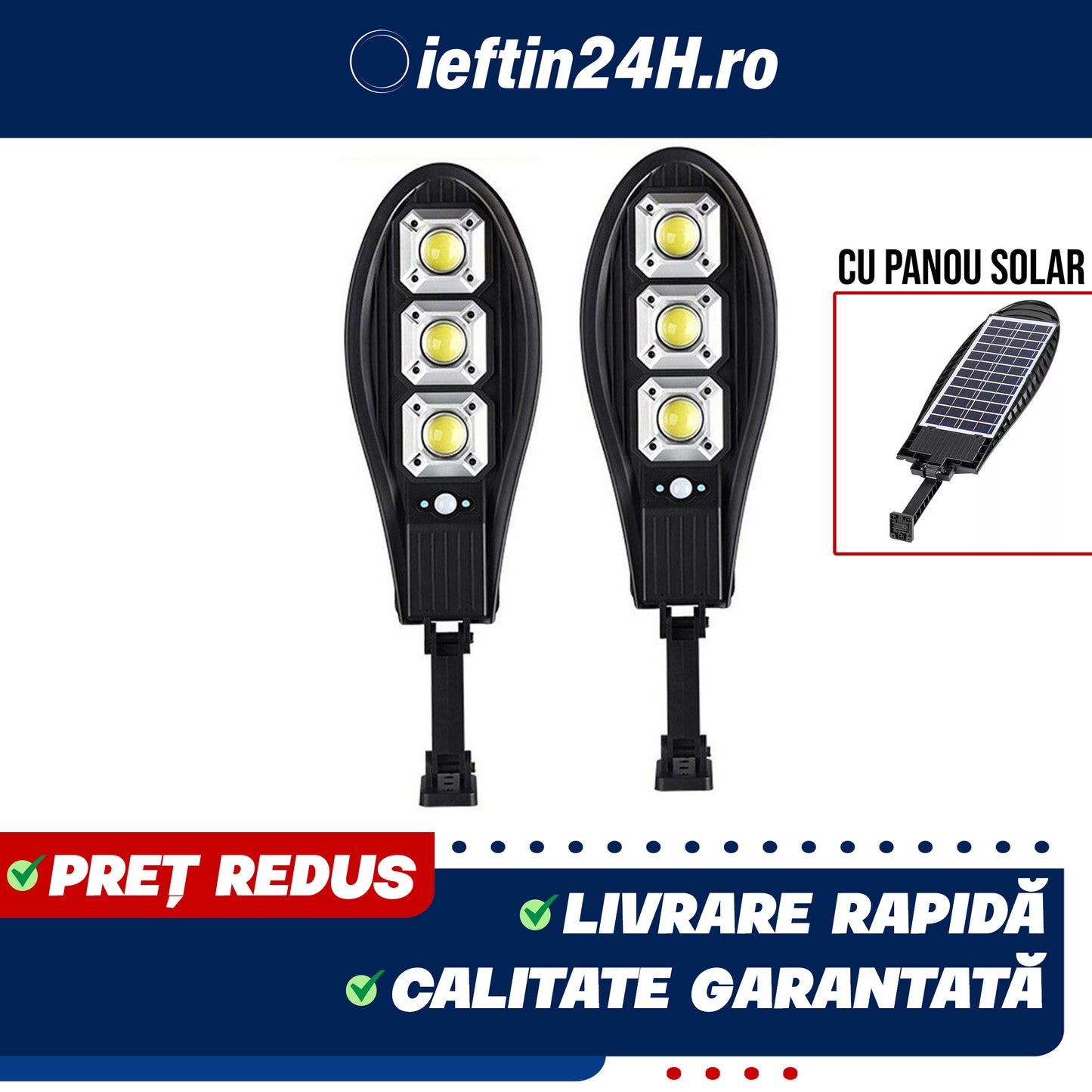 SET 2 x Lampa Stradala cu 90 LED-uri, Incarcare Solara