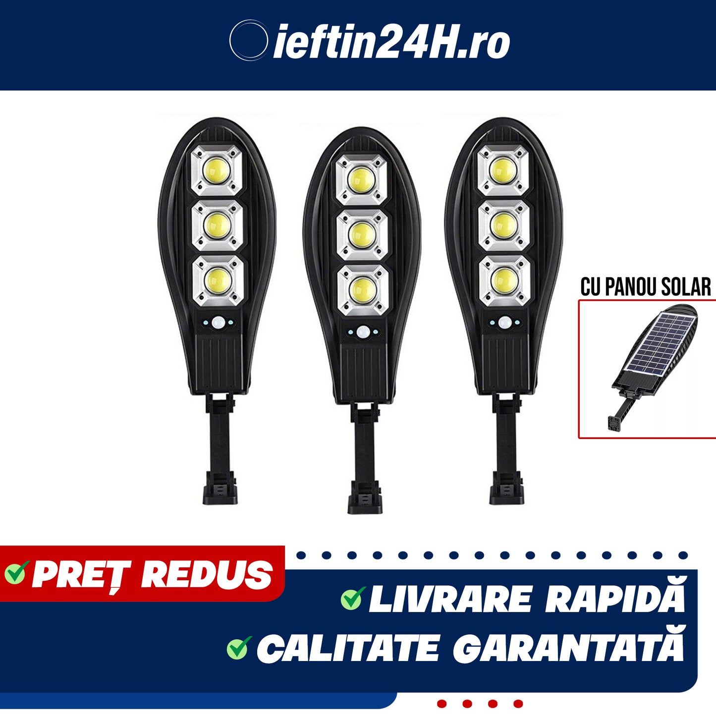 SET 3 x Lampa Stradala cu 90 LED-uri, Incarcare Solara
