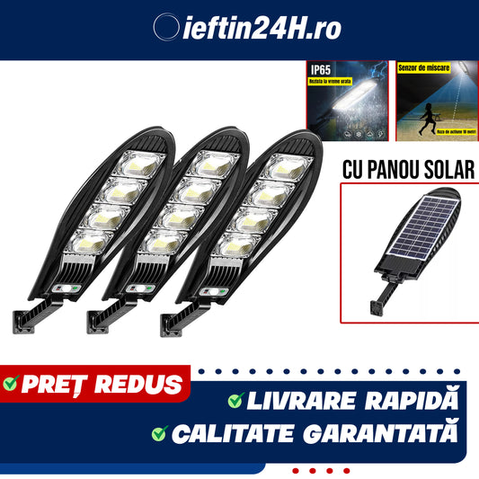 SET 3 x Lampa Stradala 1200W, Incarcare Solara, 55 CM