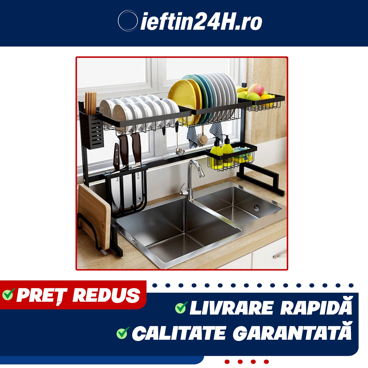 Organizator chiuveta pentru uscat vasele, otel inoxidabil