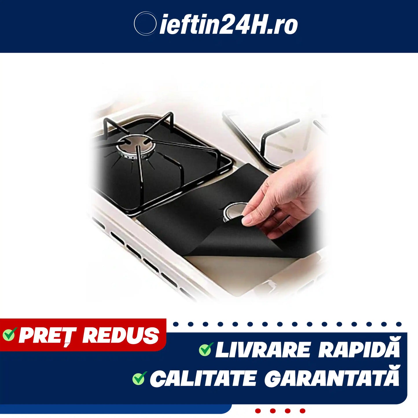 Set 16 Folii TEFLON NEGRU Detasabile pentru Aragaz din Teflon Lavabila Reutilizabila Negru