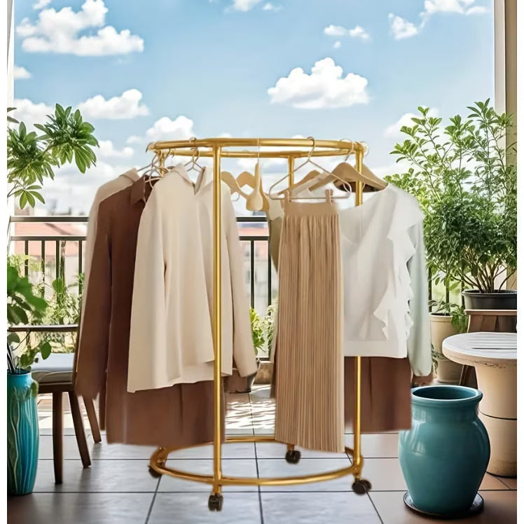 Suport Auriu cu Roti, Metalic Rotativ pentru Haine,40 Kg 135x75