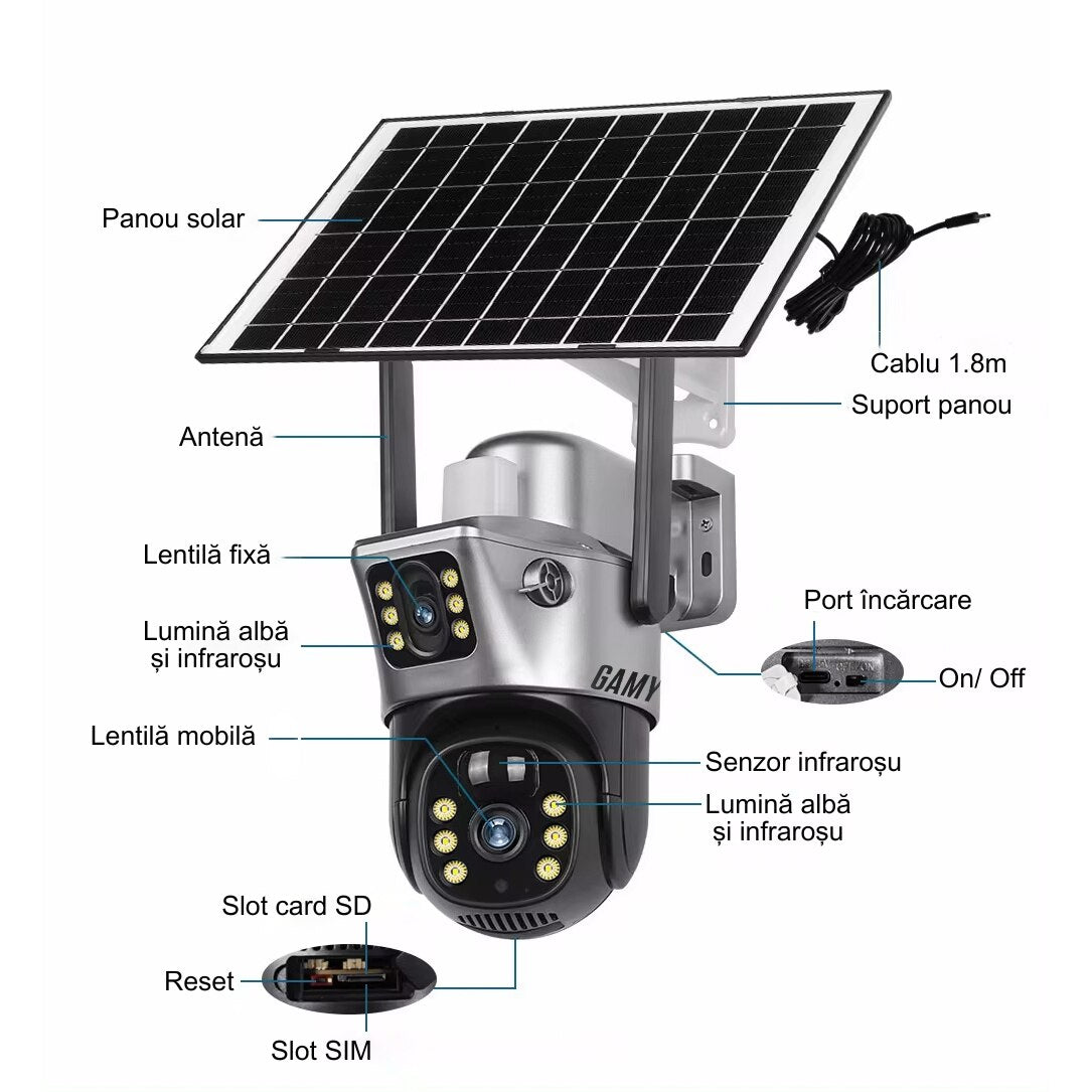 Camera Solar Wifi, Baterie 12 Mii, GRI