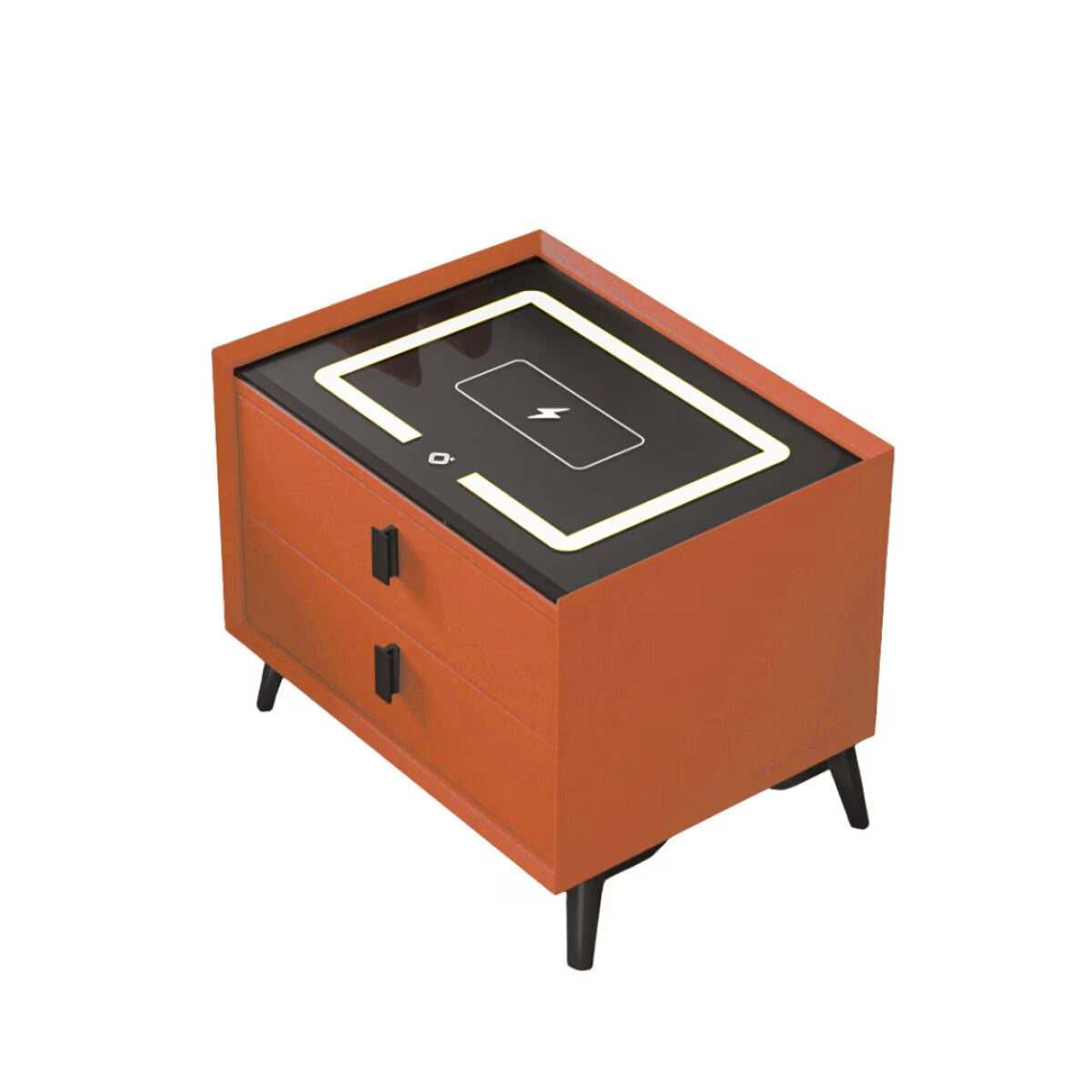 Noptiera Smart Multifunctionala, 2 Sertare, Iluminare LED Tactil, 3 Culori, Incarcare Wireless, si Usb, Difuzor Bluetooth 50x40x46