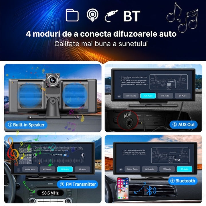 Navigație Auto Universală 10.26″ Touchscreen, Wireless CarPlay/Android Auto, Cameră 4K