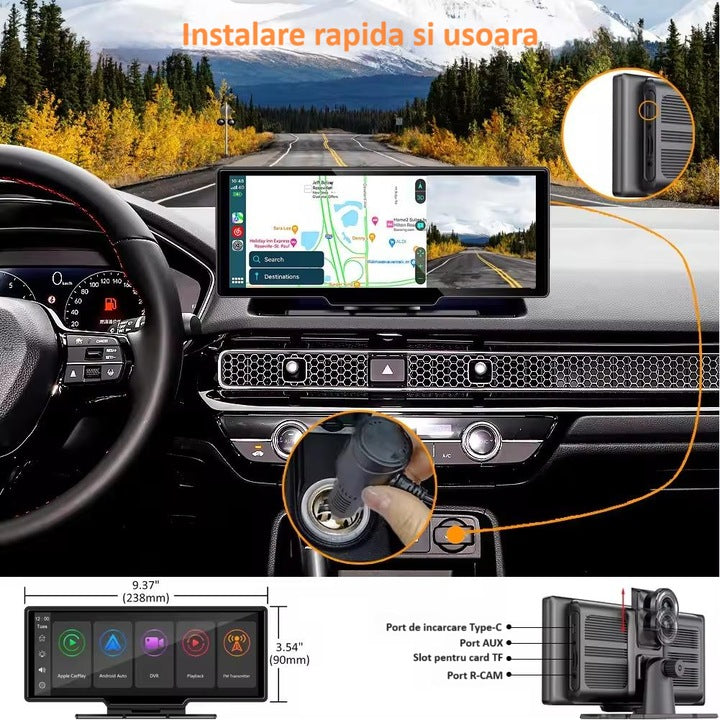 Navigație Auto Universală 10.26″ Touchscreen, Wireless CarPlay/Android Auto, Cameră 4K