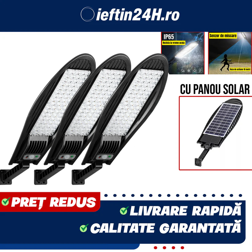 PACHET 2+1 GRATIS! LAMPA SOLARA 1200W LED SENZOR DE MISCARE