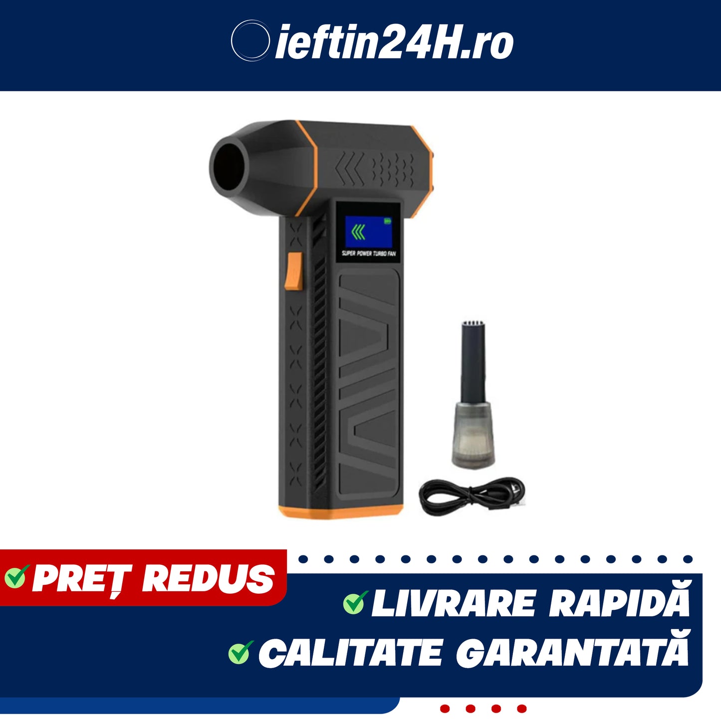Suflanta aer comprimat, portabila, 6 trepte de viteza, lanterna, incarcare USB
