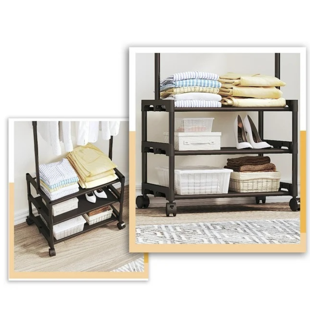Organizator mobil haine si incaltaminte cu bara pentru umerase si 3 polite - Suport multifunctional