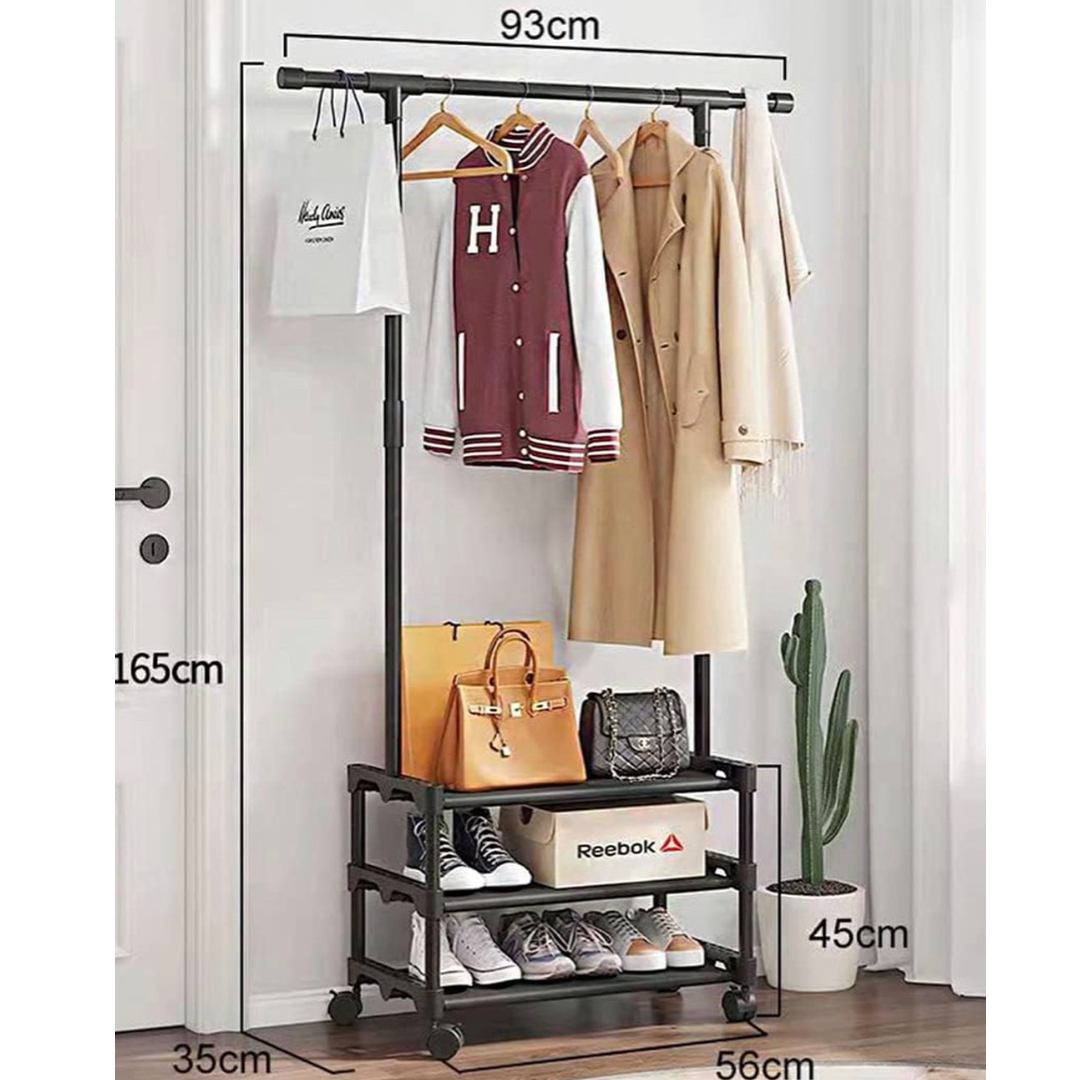 Organizator mobil haine si incaltaminte cu bara pentru umerase si 3 polite - Suport multifunctional