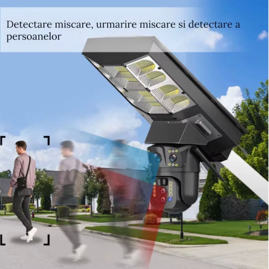 Lampa Solara cu Camera de Supraveghere SIM 4G, Aplicatie Mobila V380, 1920x2160, Microfon + Difuzor incorporat