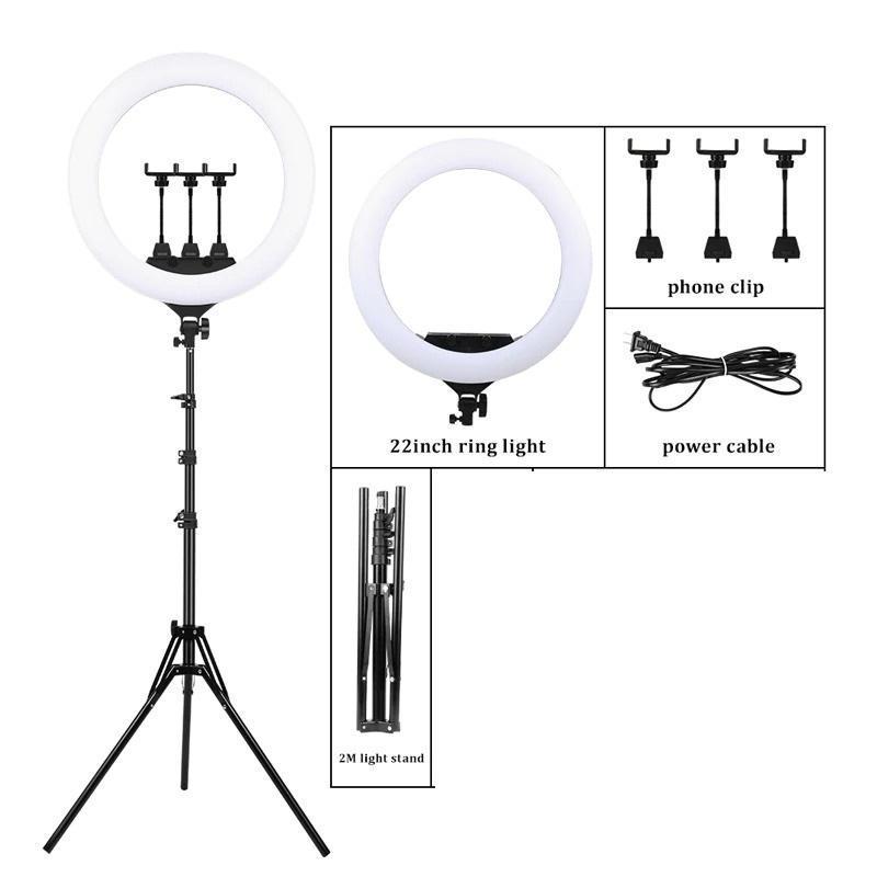 Pachet creare continut video online lampa circulara de 3 telefone 58 cm plus trepied multifunctional cu lampa si microphone incorporat plus telecomanda selfie cadou