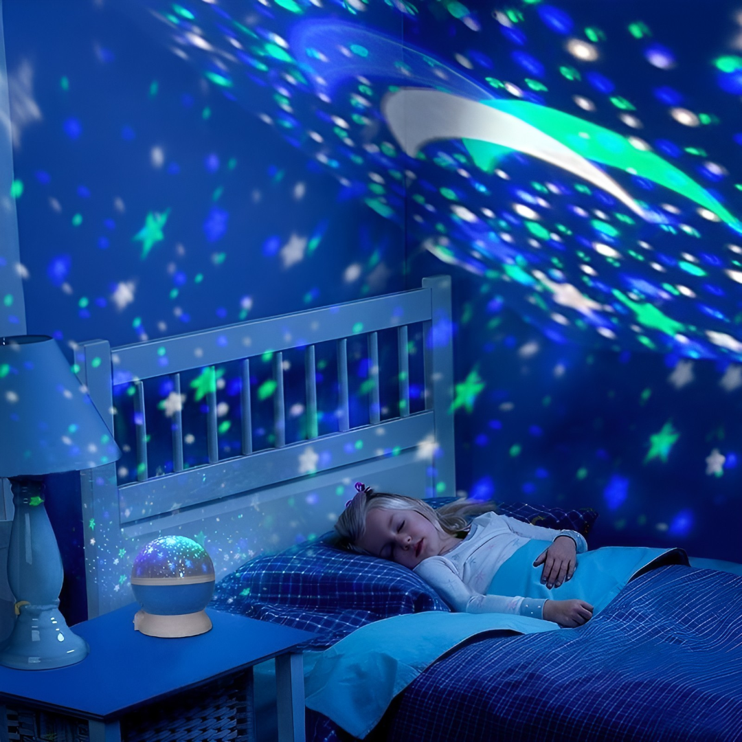 Lampa de Veghe cu Proiectie Stele si Luna - Proiector LED 360° cu Rotatie pentru Copii