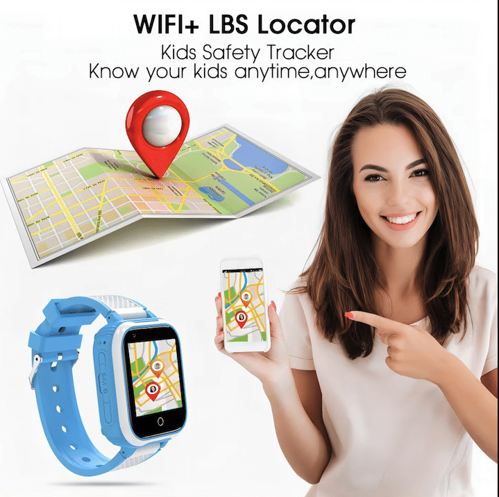 Ceas smartwatch copii , Rezistent la apa, 1.4 inch, apel video, blocare apel, monitorizare spion, Albastru