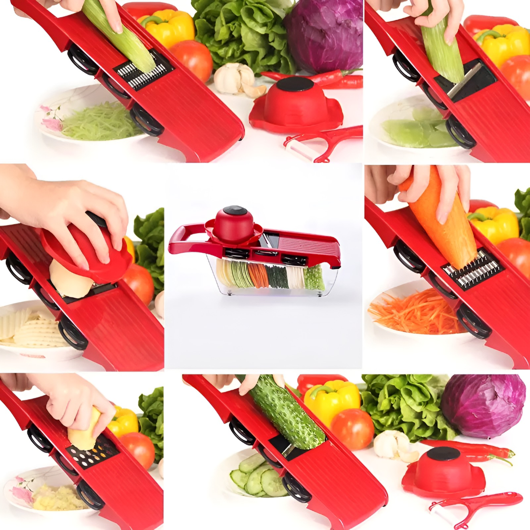 Razatoare Multifunctionala 6 in 1 pentru Legume si Fructe - Lame Inox cu Recipient