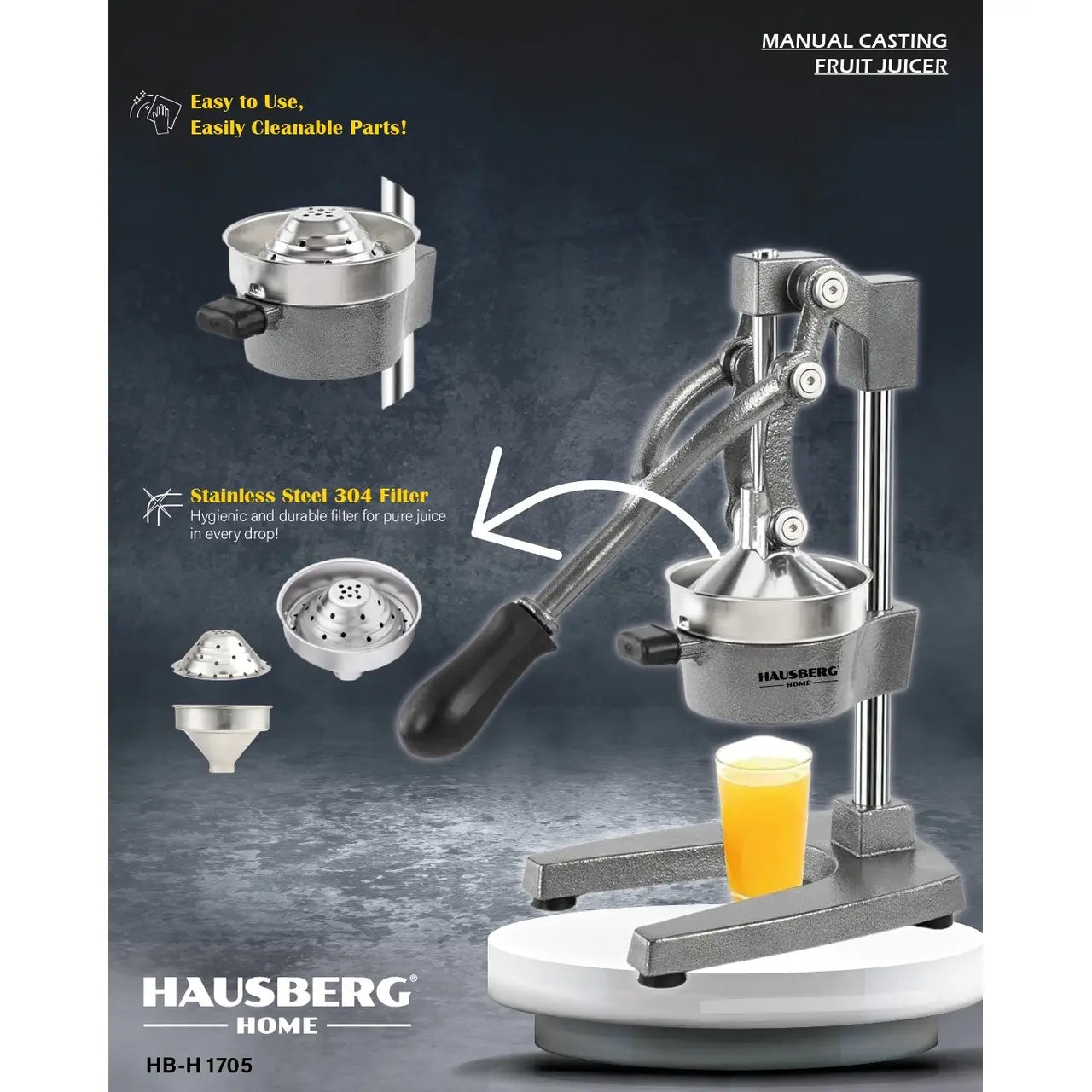 Storcator-presa de Fructe Manual, Fonta si Inox, Argintiu 70.5 X 18 X 21.5