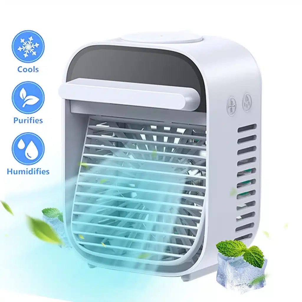 AC Cooler auto Ventilator portabil jrh Air/ Racitor de aer, 3 trepte viteza, 10W, Umidificare, alb-albastru