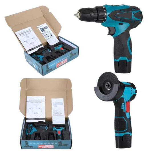 Set Polzior unghiular & Mașină de găurit cu impact 48V cu 2 baterii + 5 discuri cadou