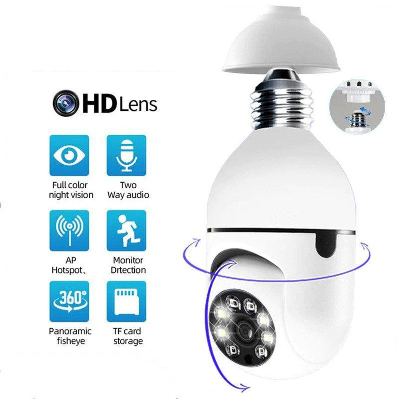 Camera de Supraveghere WiFi Tip Bec cu Rotire 355° Full HD - Senzor de Miscare PIR si Audio Bidirectional