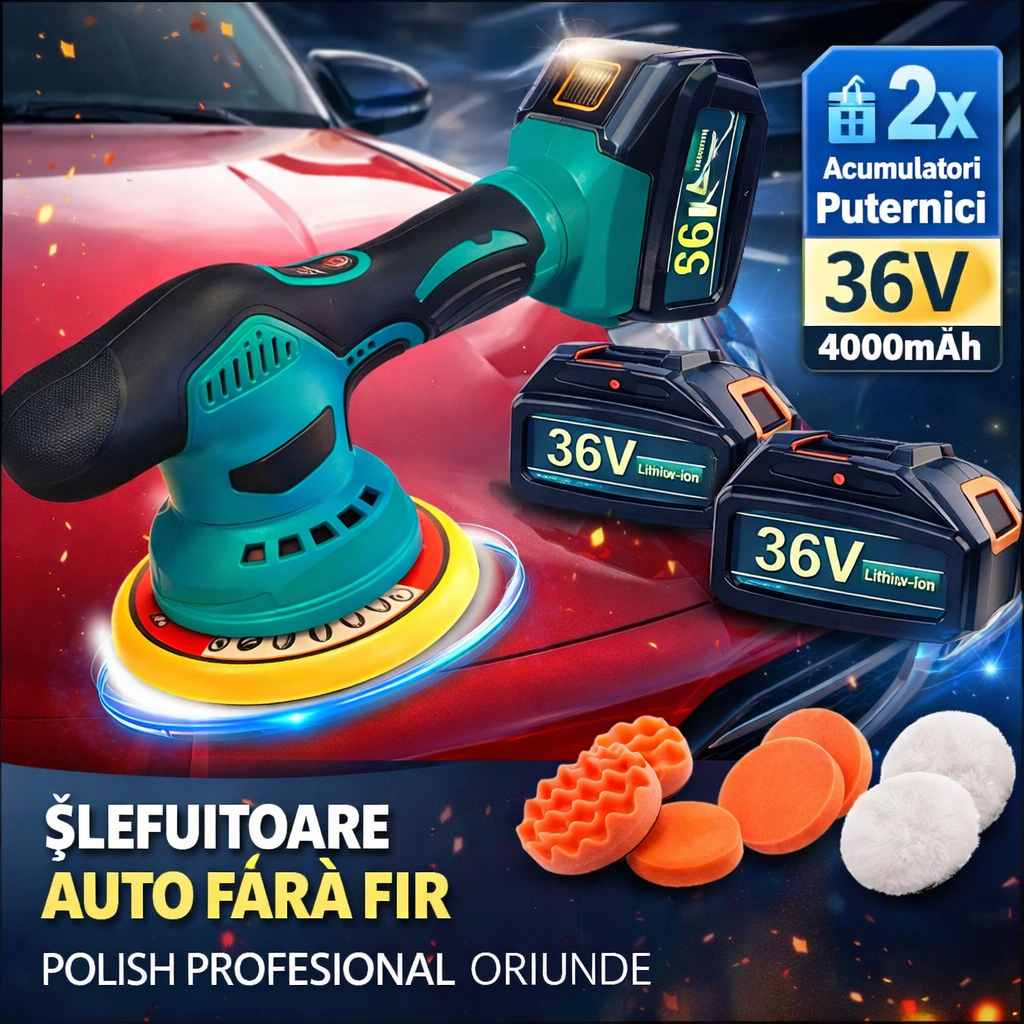 Aparat Polish Auto cu 2 acumulatori 36V, fara fir, portabil