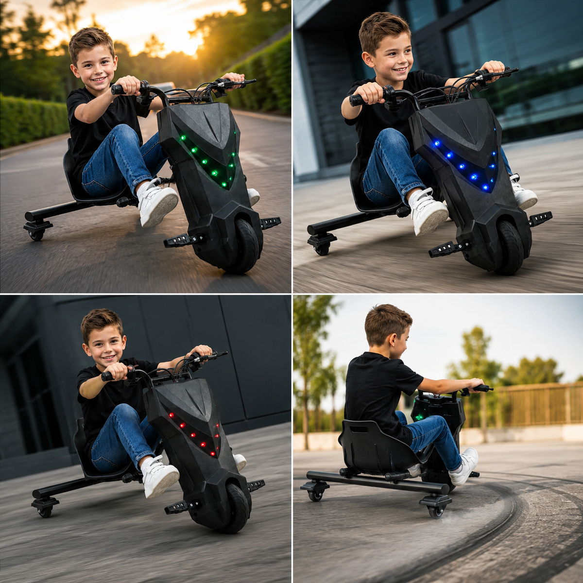 Tricicletă Electrică Drift Copii, 250W, Boxă Bluetooth, LED, 3 Viteze, până la 130 kg