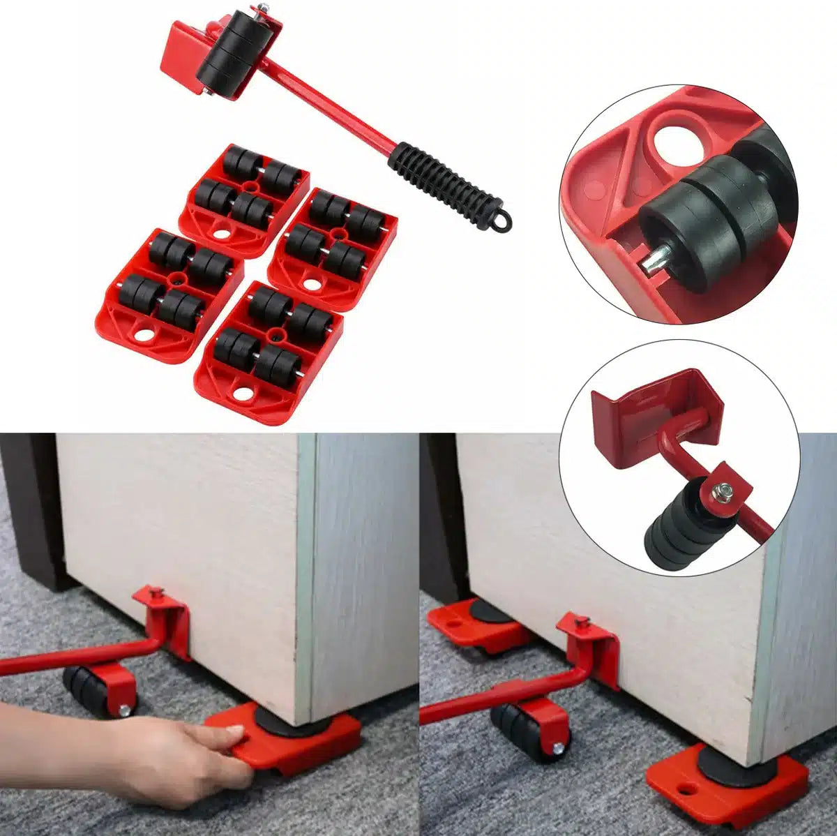 Set pentru transportat mobila, cu elevator, greutate maxima 150kg, rosu/negru