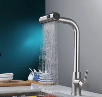 Baterie chiuveta de bucatarie inox cu dus extractibil, 3 moduri de pulverizare a apei, cartus ceramic, rotire la 360°, Argintiu