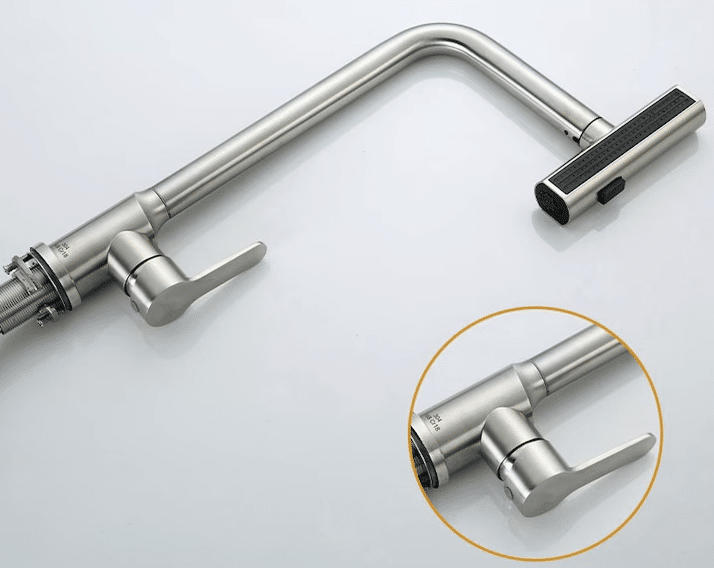 Baterie chiuveta de bucatarie inox cu dus extractibil, 3 moduri de pulverizare a apei, cartus ceramic, rotire la 360°, Argintiu
