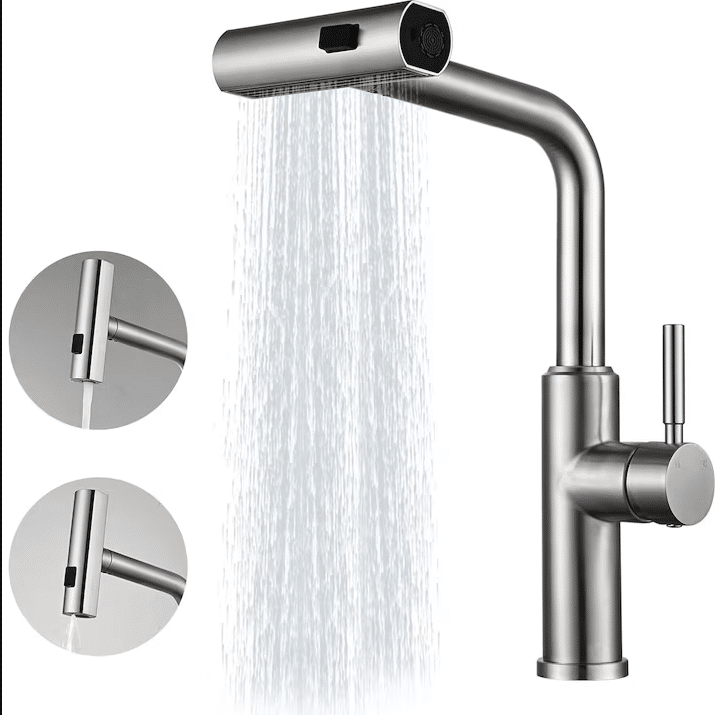 Baterie chiuveta de bucatarie inox cu dus extractibil, 3 moduri de pulverizare a apei, cartus ceramic, rotire la 360°, Argintiu