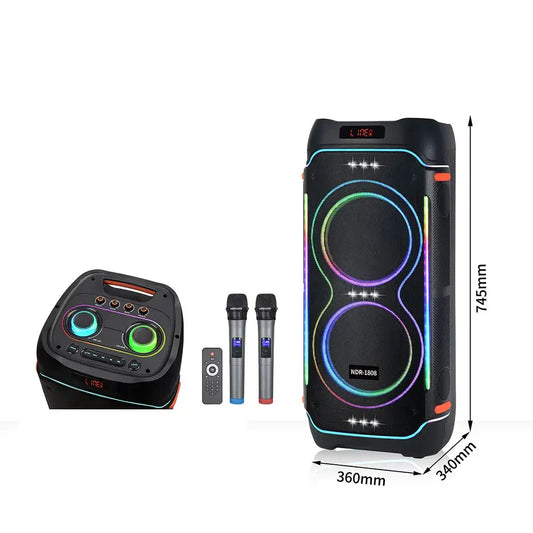 Boxă Portabilă JRH Party3000 – 800W, 2 Difuzoare de 12”, Full LED Dinamic, 2 Microfoane Wireless + Telecomandă