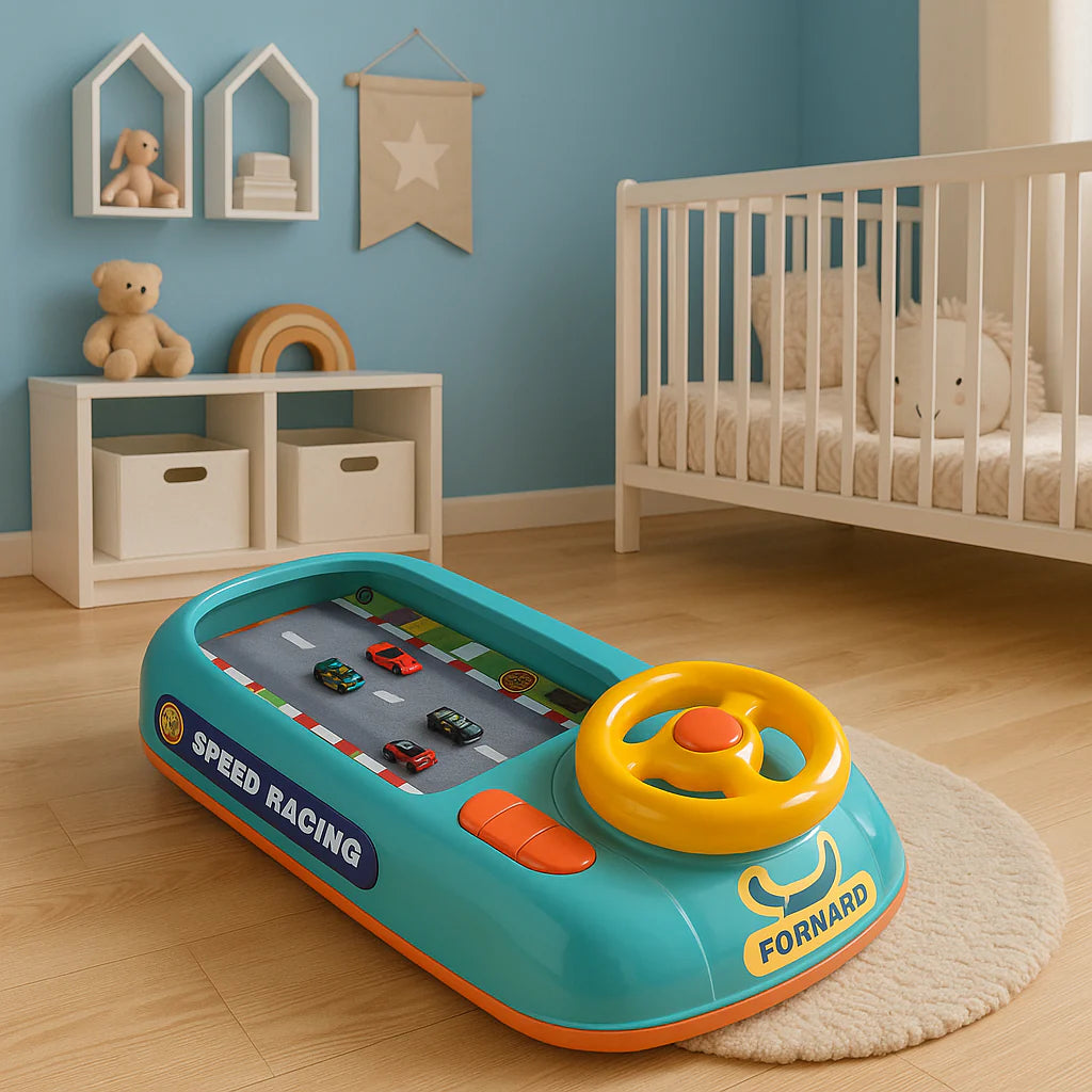 Jucarie Interactiva volan de condus cu circuit curse, sunete si functii, alimentare USB