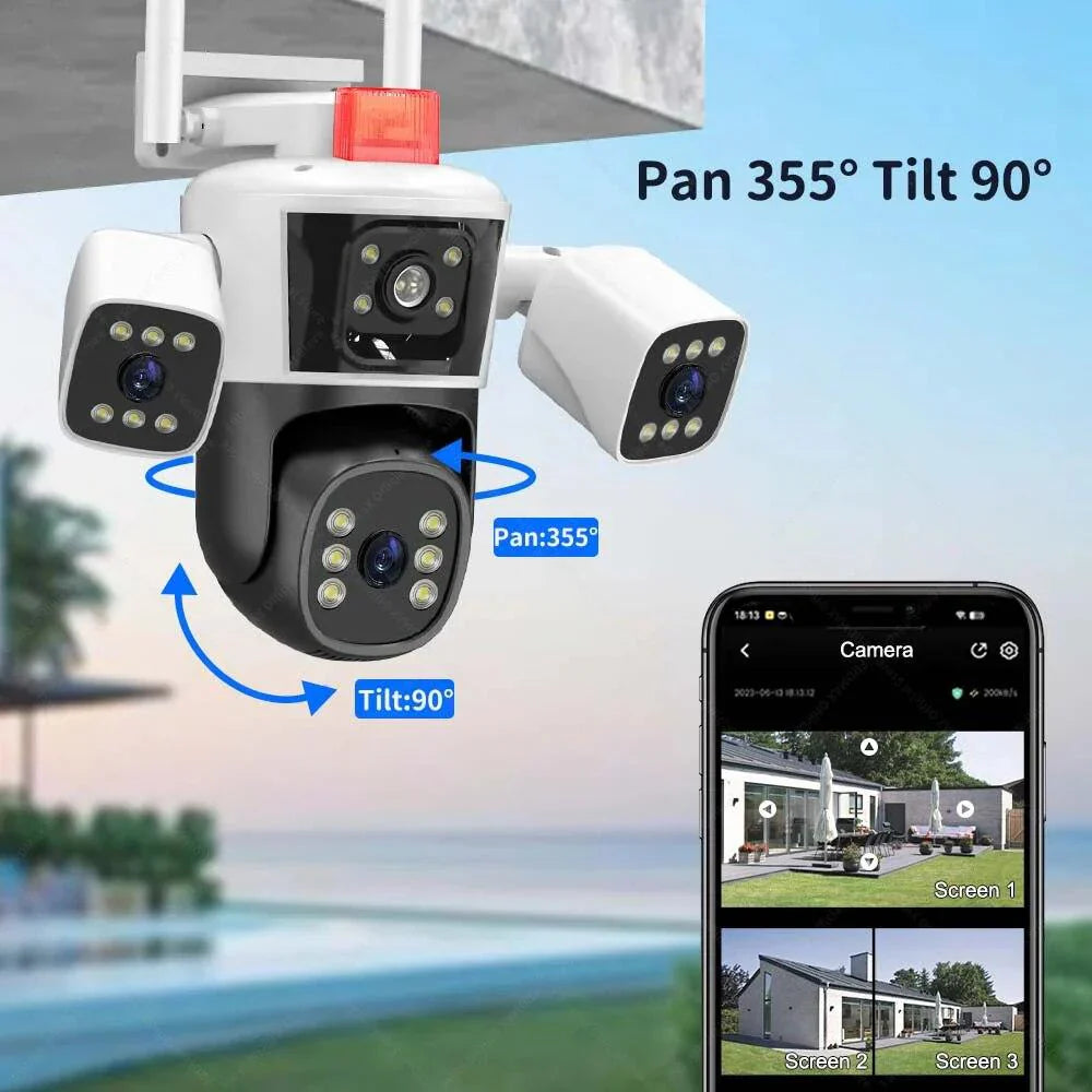 PACHET Lampă Solară cu Cameră de Supraveghere XL SIM 4G + Camera de Supraveghere WIFI 5K, 12MP, 3 lentile, 3 ecrane + 2 x Card 128 GB + Cartelă YOXO!