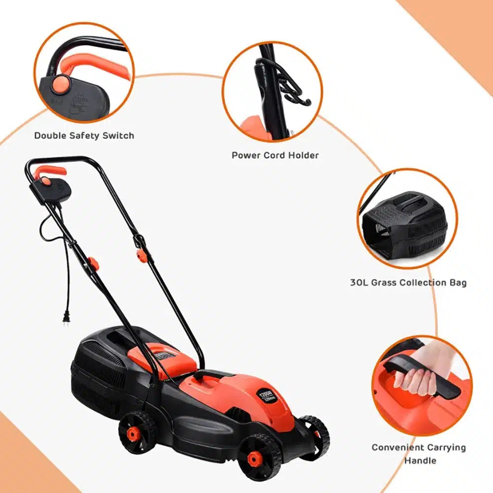 Masina de tuns iarba electrica Topcobe 1200W, cu sac colector, 35 cm latime de taiere – Ideala pentru gazon si curti mici