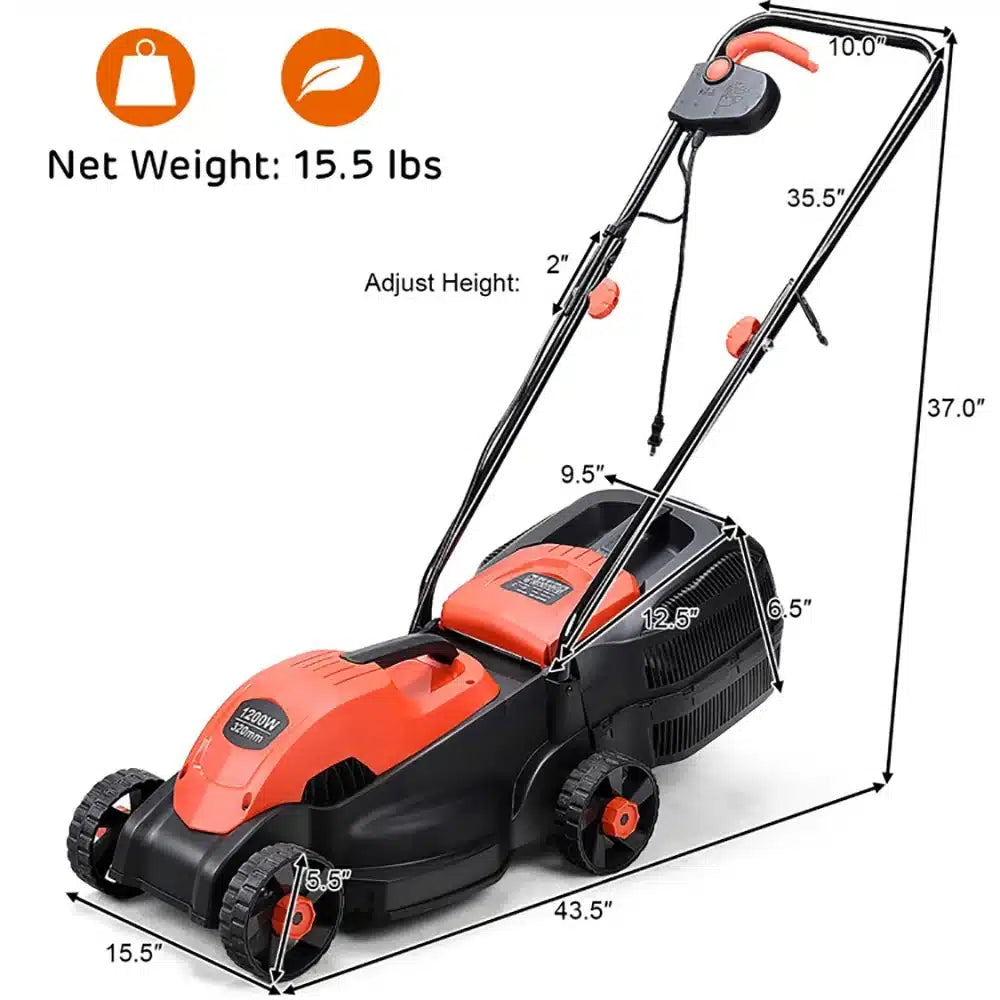 Masina de tuns iarba electrica Topcobe 1200W, cu sac colector, 35 cm latime de taiere – Ideala pentru gazon si curti mici