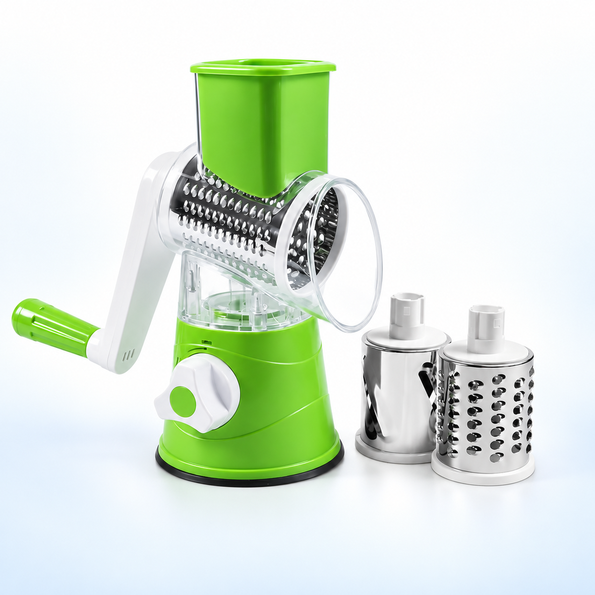 Răzătoare bucătărie manuală cu manivelă, 3 tamburi inox
