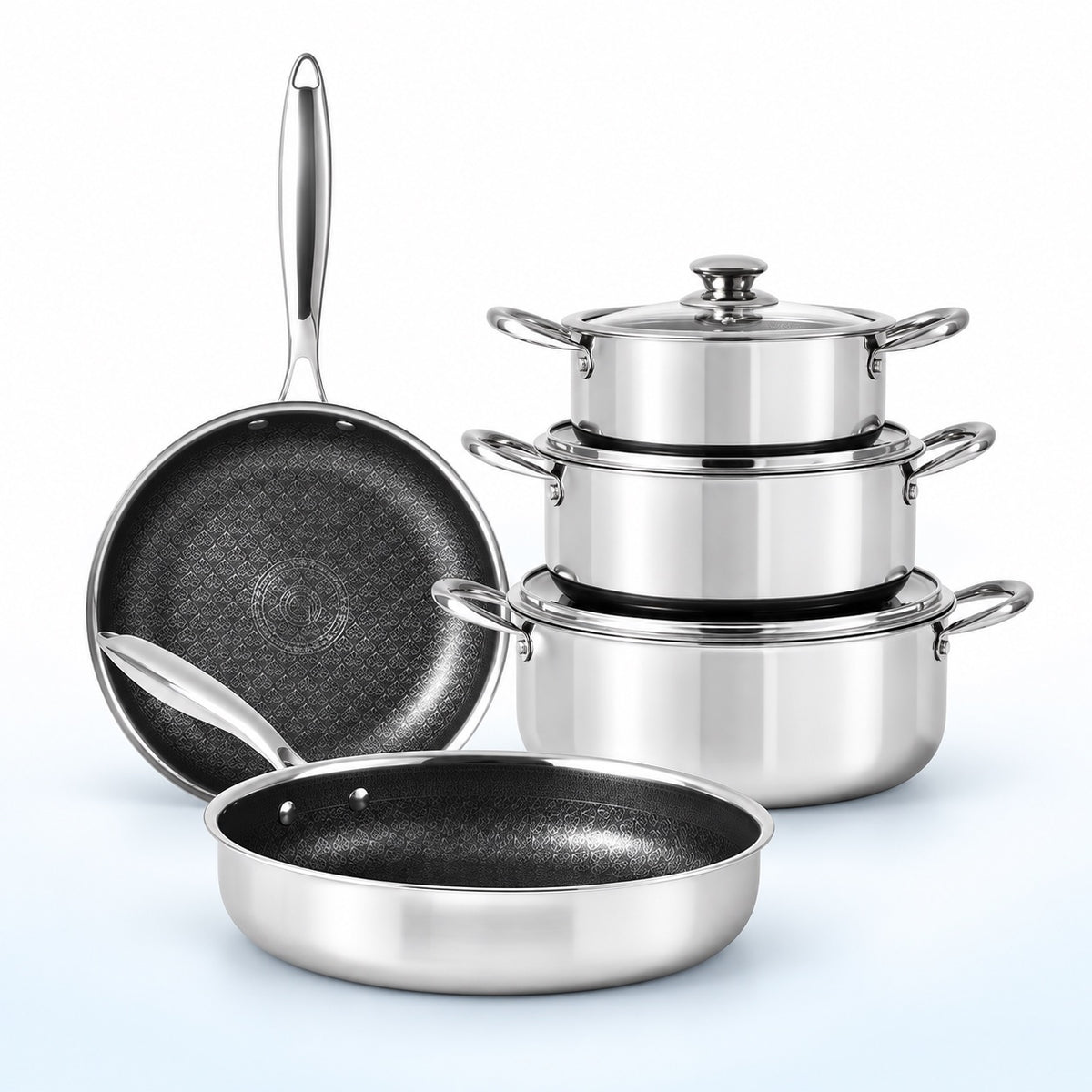 Set Oale și Tigăi 8 Piese Inox, Antiaderent, Inducție