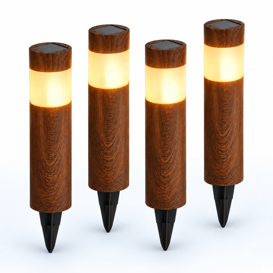 Set complet de 4 lămpi solare pentru grădină ideale pentru iluminarea căilor de acces