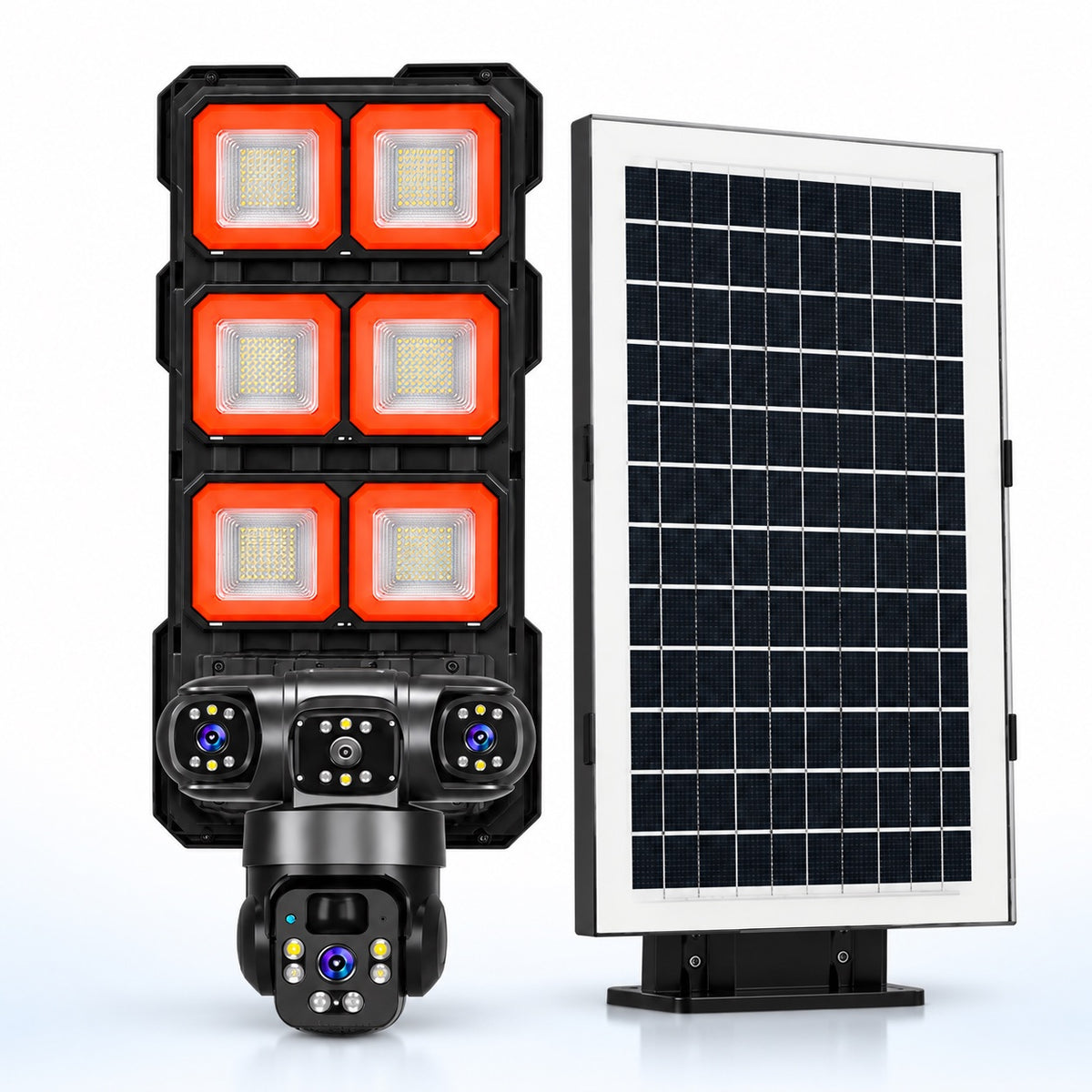 Lampa Cu Cameră de Supraveghere 4G cu Panou Solar, 4K Ultra HD, 4 Lentile, Iluminare LED, Vedere Nocturnă și Detecție Mișcare