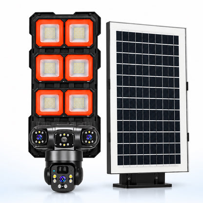 Lampa Cu Cameră de Supraveghere 4G cu Panou Solar, 4K Ultra HD, 4 Lentile, Iluminare LED, Vedere Nocturnă și Detecție Mișcare
