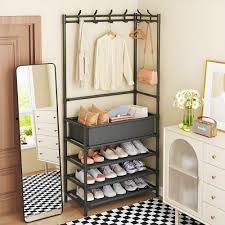 Suport 3 in 1, Spatiu pentru Depozitare, Cuier, Suport Incaltaminte, pe Cot/ 60x28x154 cm