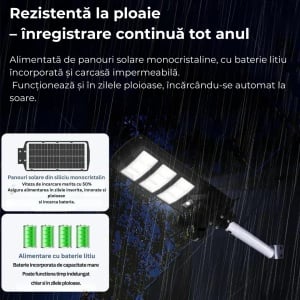 PACHET Lampă Solară cu Cameră de Supraveghere XL SIM 4G + Camera de Supraveghere WIFI 5K, 12MP, 3 lentile, 3 ecrane + 2 x Card 128 GB + Cartelă YOXO!
