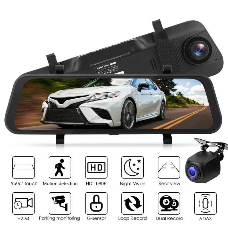 9.66inch 1080p Dual Lens Touchable Screen Car Recorder With Back-up Camera Function Hd Night Vision